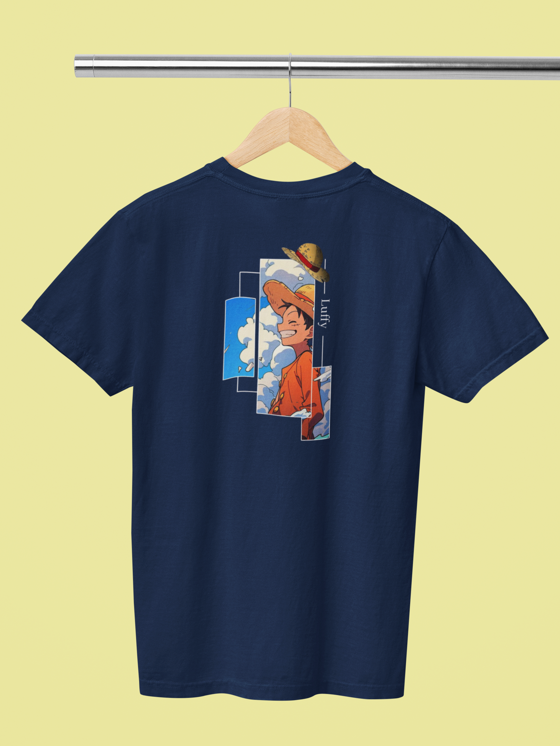 Pearl Blue Graphic T-Shirt for Men | Premium Cotton | Luffy Print | Regular Fit - Emonke Store