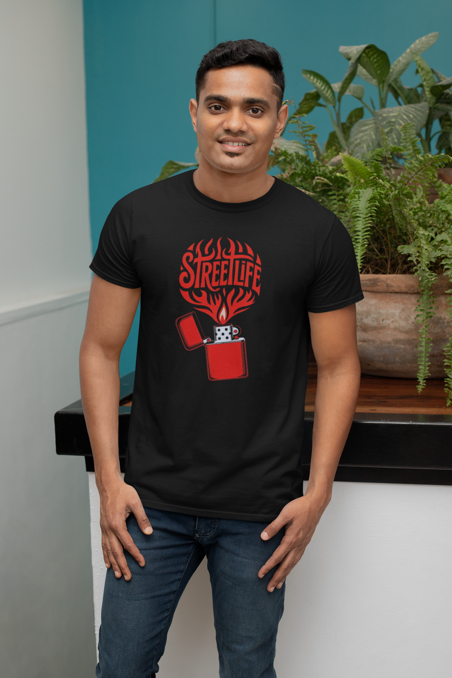 Black Graphic T-Shirt for Men | Premium Cotton | StreetLife Print | Regular Fit - Emonke Store
