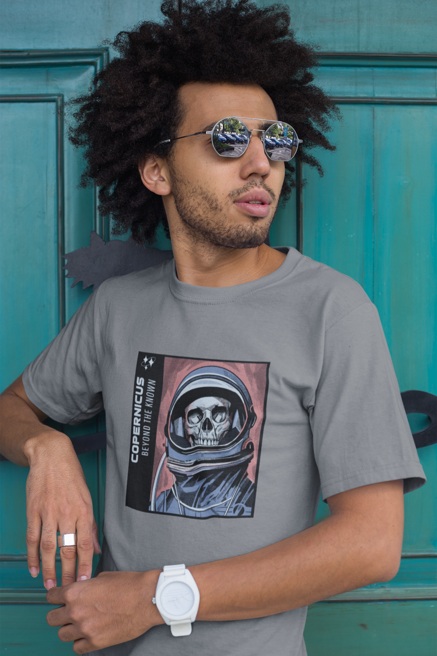 Grey Graphic T-Shirt for Men | Premium Cotton | Beyond the Known (Space) Print | Regular Fit - Emonke Store