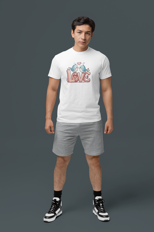 Premium Cotton White Graphic T-Shirt for Men - Love Birds