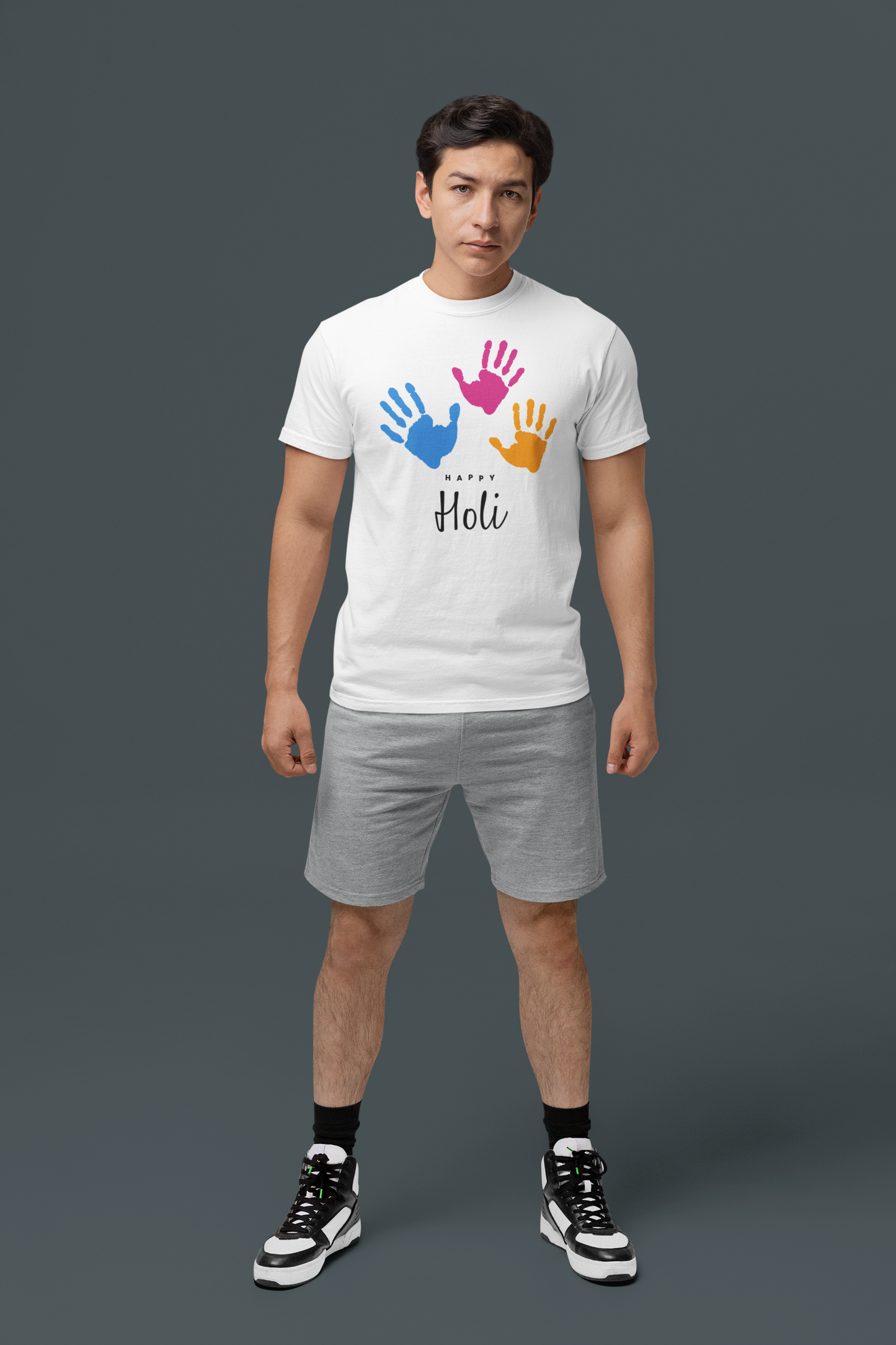 Men Premium Cotton White Graphic T-Shirt - Happy Holi