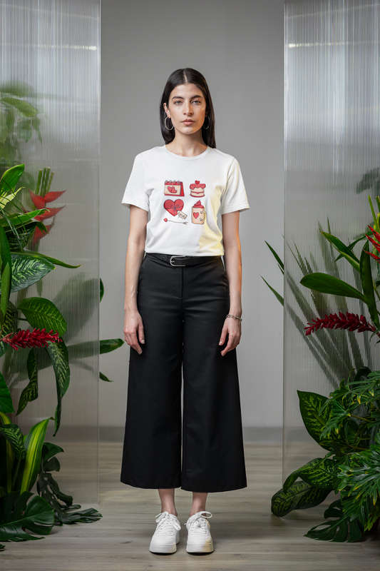 Premium Cotton White Graphic T-Shirt for Women - Love Square