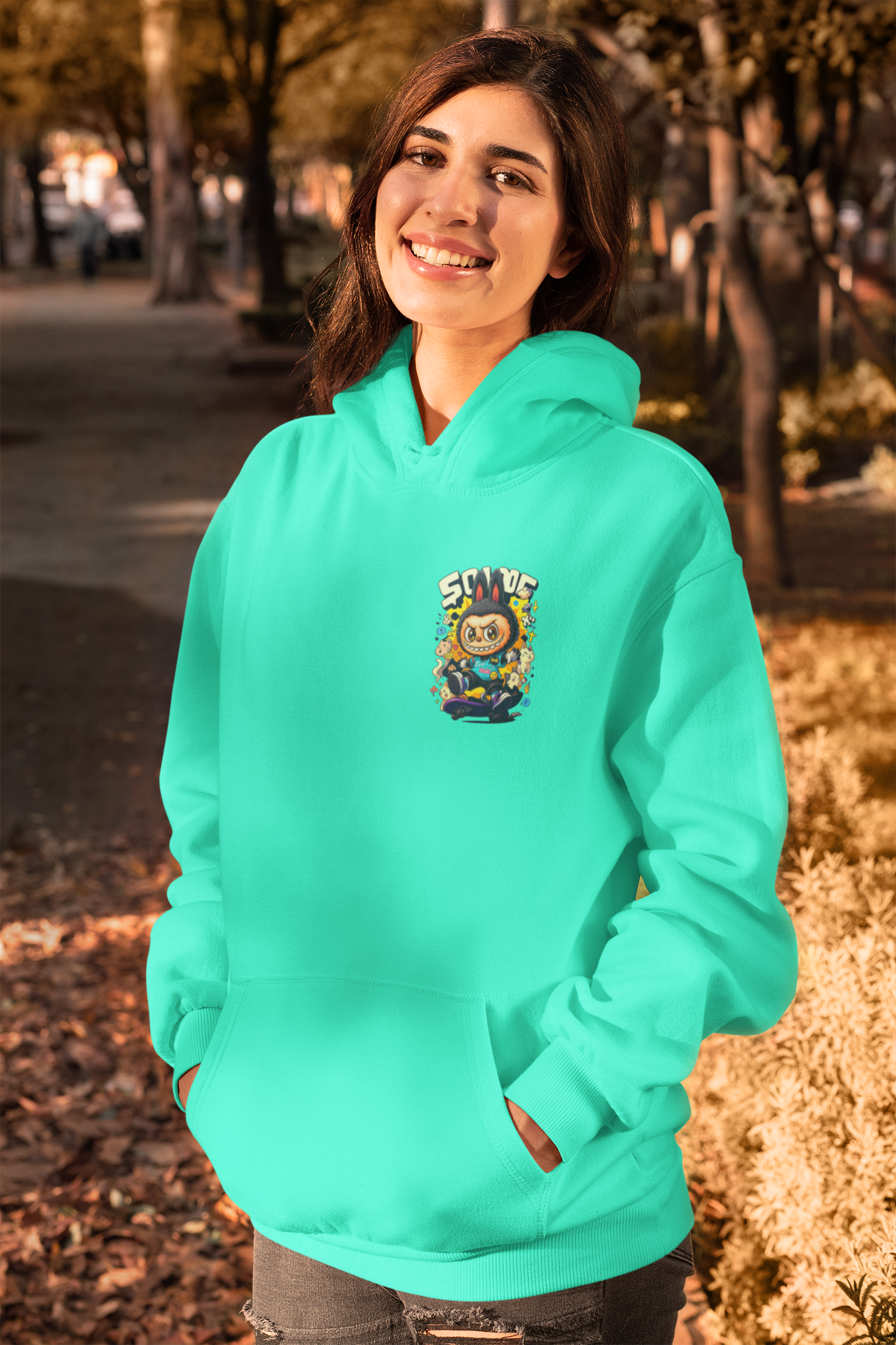 Emonke 350 GSM Aquamarine Oversized Hoodies for Women - Labubu