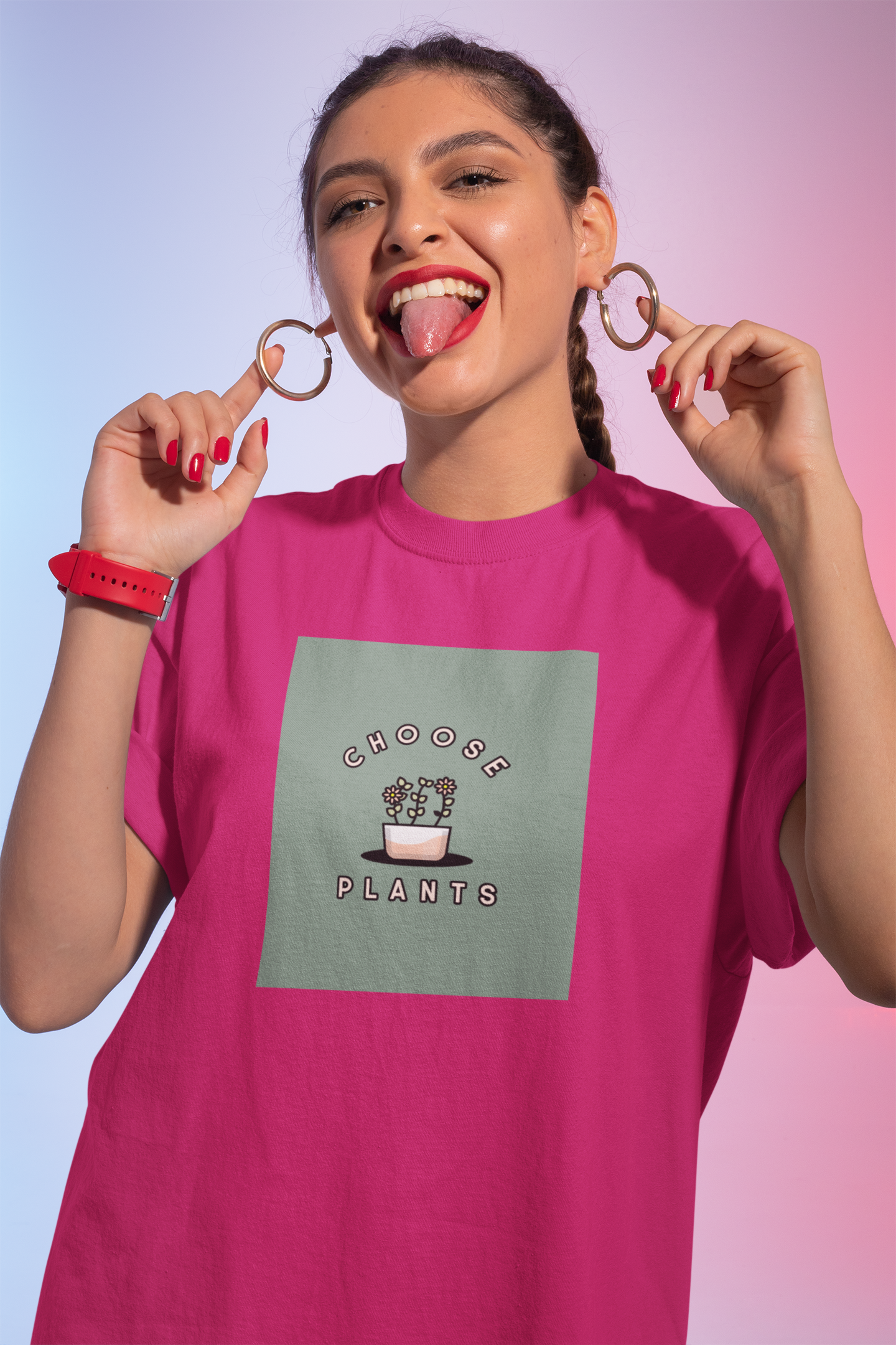 Premium Cotton Magenta Graphic T-Shirt for Women - Choose Plants - Emonke Store