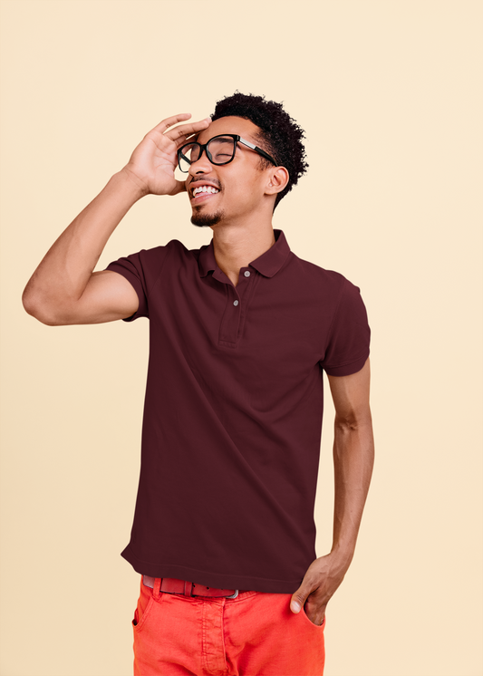 Maroon Polo T-Shirt for Men | 220 GSM Premium Cotton | Classic Collar | Regular Fit - Emonke Store