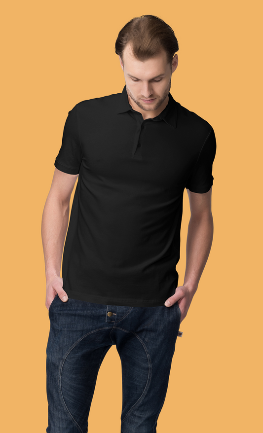 Black Polo T-Shirt for Men | 220 GSM Premium Cotton | Classic Collar | Regular Fit - Emonke Store