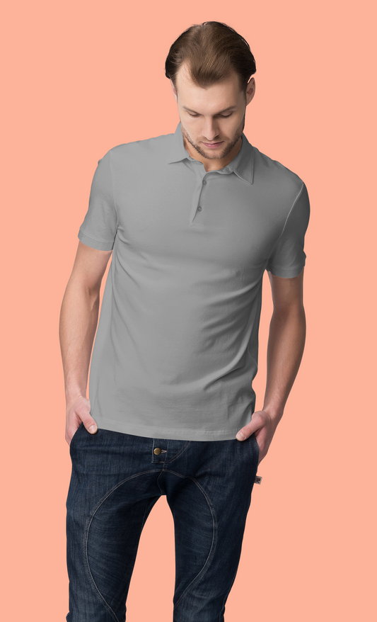 Grey Polo T-Shirt for Men | 220 GSM Premium Cotton | Classic Collar | Regular Fit - Emonke Store