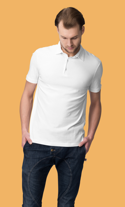White Polo T-Shirt for Men | 220 GSM Premium Cotton | Classic Collar | Regular Fit - Emonke Store