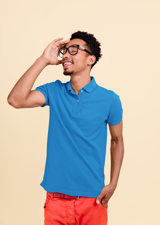 Sky Blue Polo T-Shirt for Men | 220 GSM Premium Cotton | Classic Collar | Regular Fit - Emonke Store