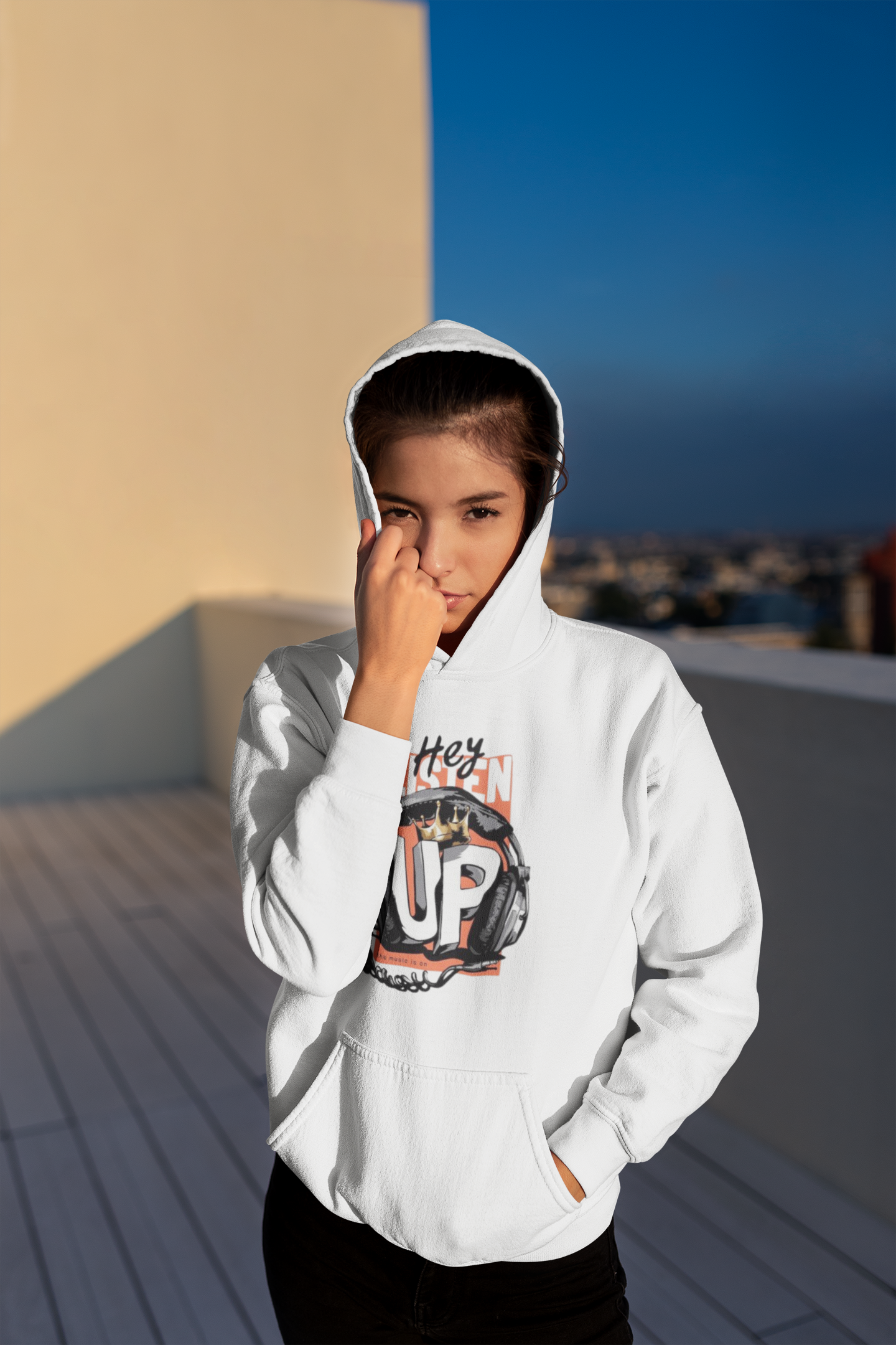 Emonke 350 GSM White Oversized Hoodies for Women - Music