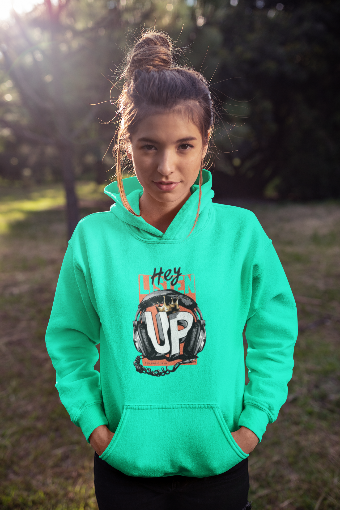Emonke 350 GSM Aquamarine Oversized Hoodies for Women - Music
