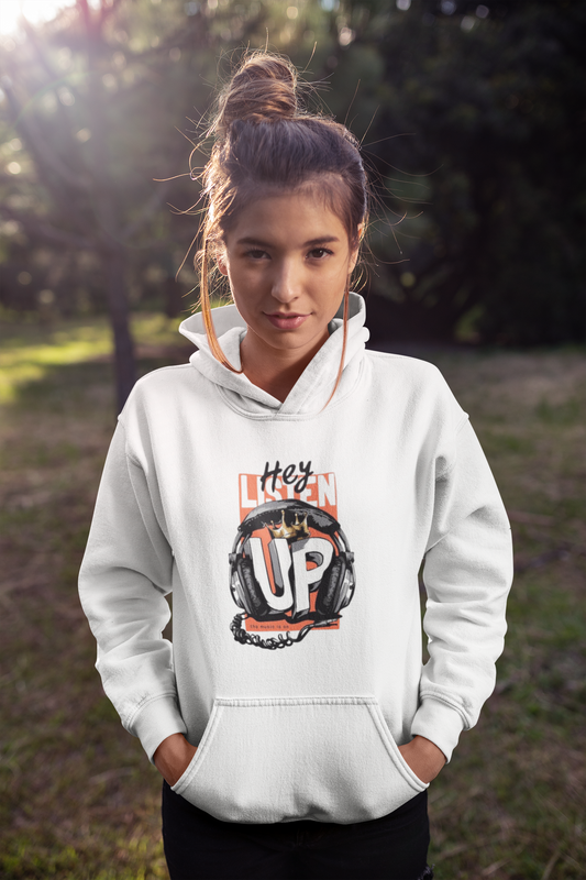 Emonke 350 GSM White Oversized Hoodies for Women - Music