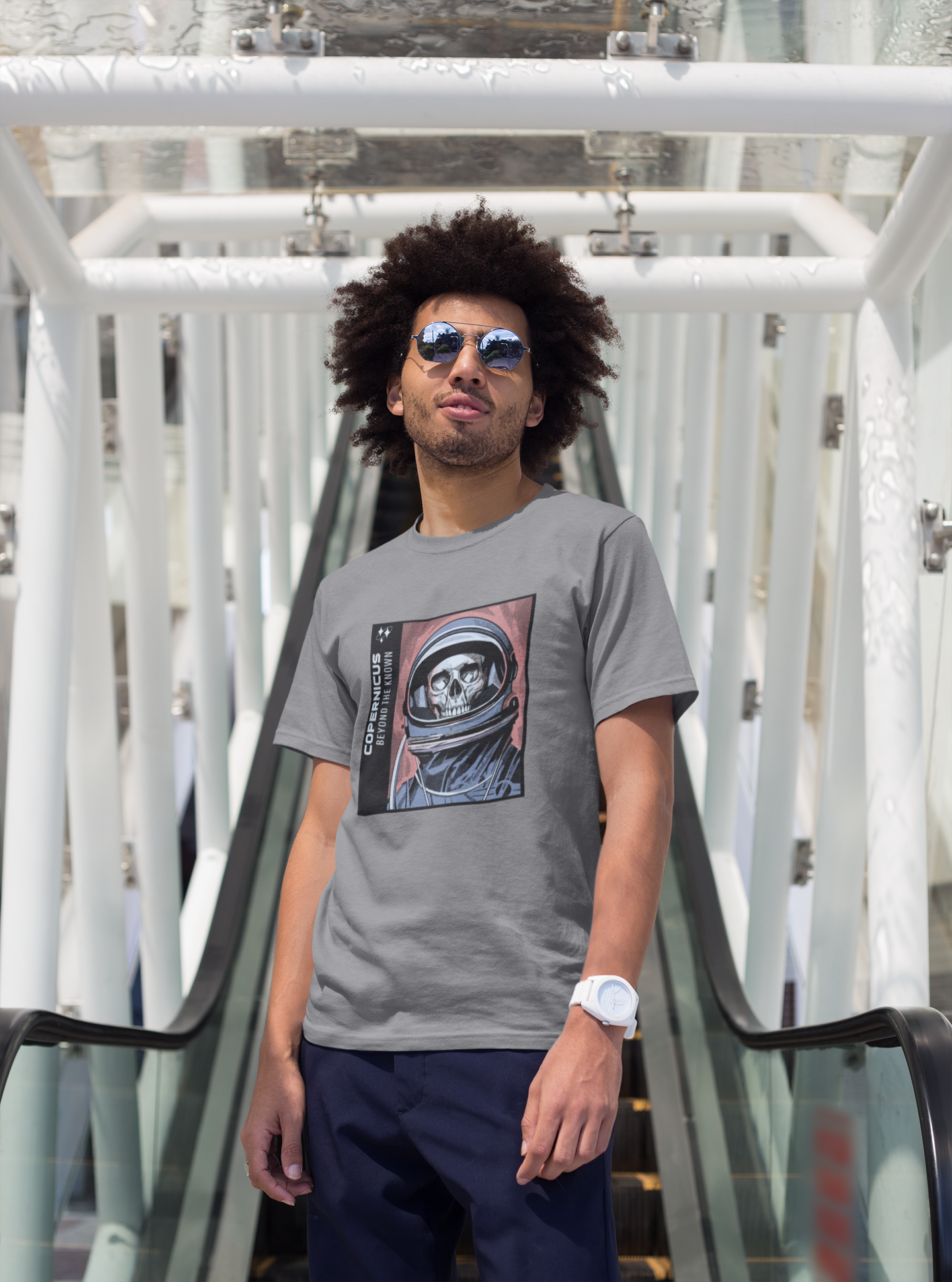 Grey Graphic T-Shirt for Men | Premium Cotton | Beyond the Known (Space) Print | Regular Fit - Emonke Store