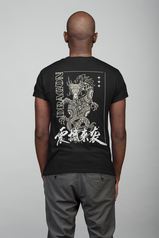 Black Graphic T-Shirt for Men | Premium Cotton | Dragon DTG Print | Regular Fit - Emonke Store