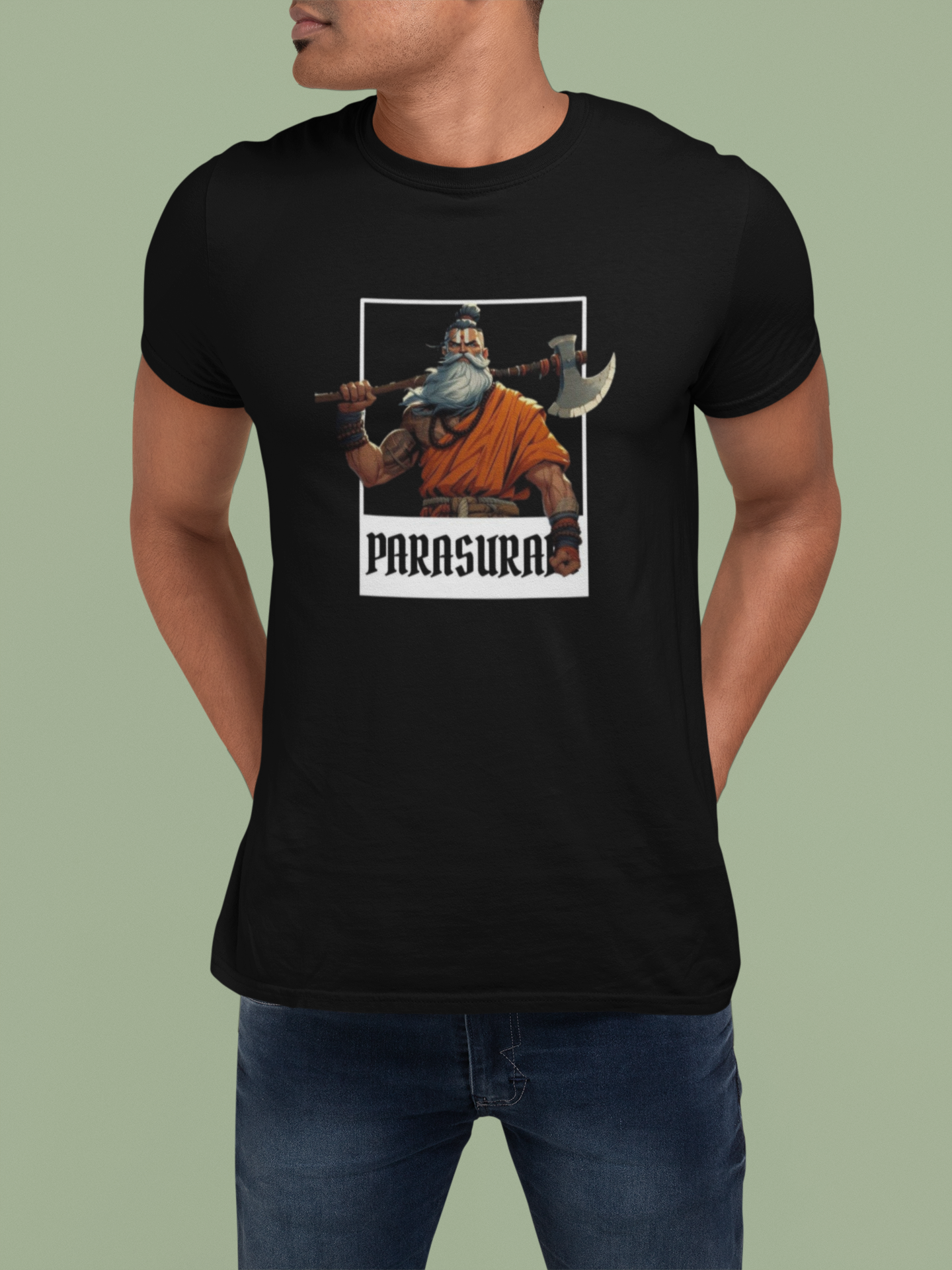 Black Graphic T-Shirt for Men | Premium Cotton | Parasuram Print | Regular Fit - Emonke Store