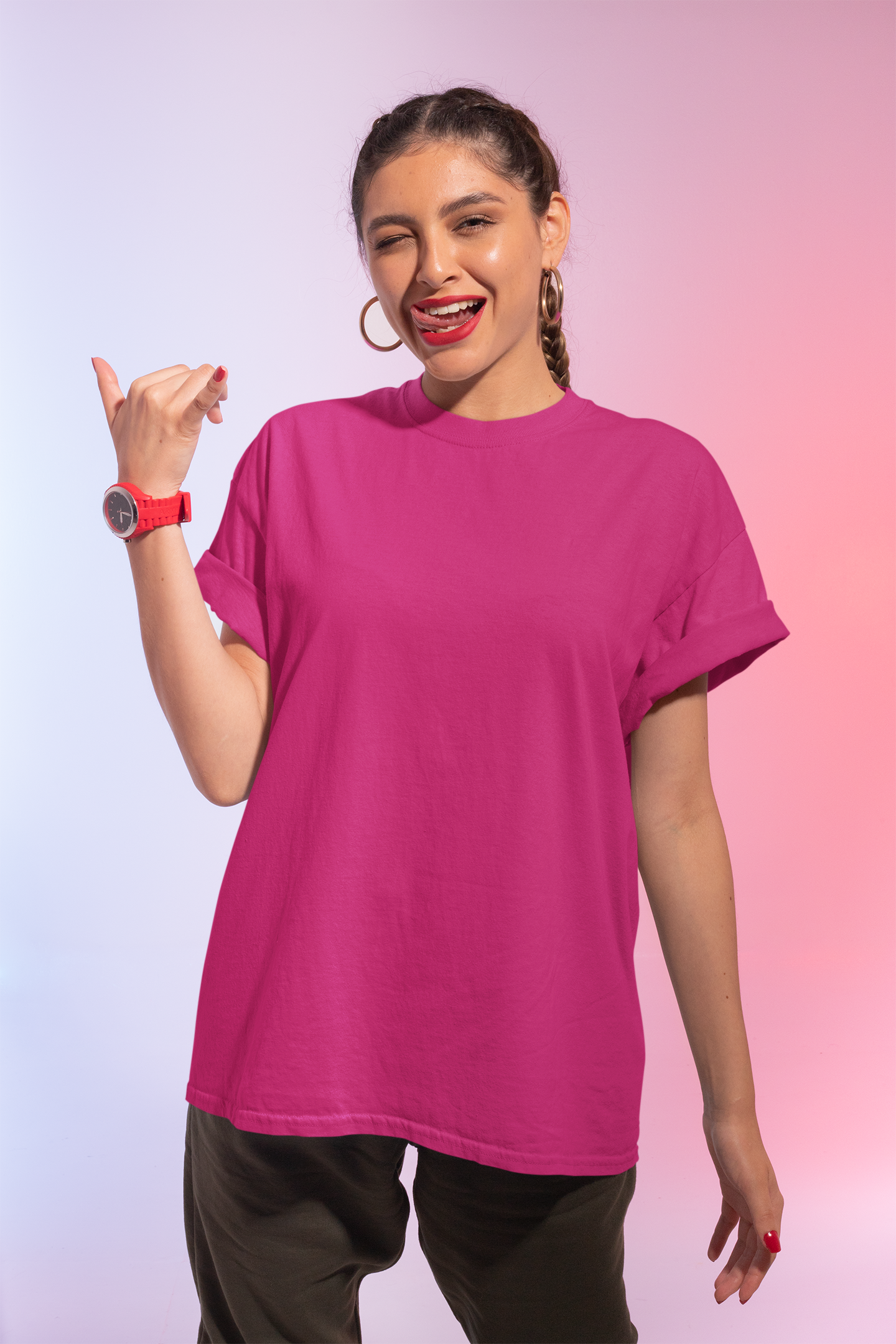 Premium Cotton Magenta Hot Pink T-Shirt | Women - Emonke Store