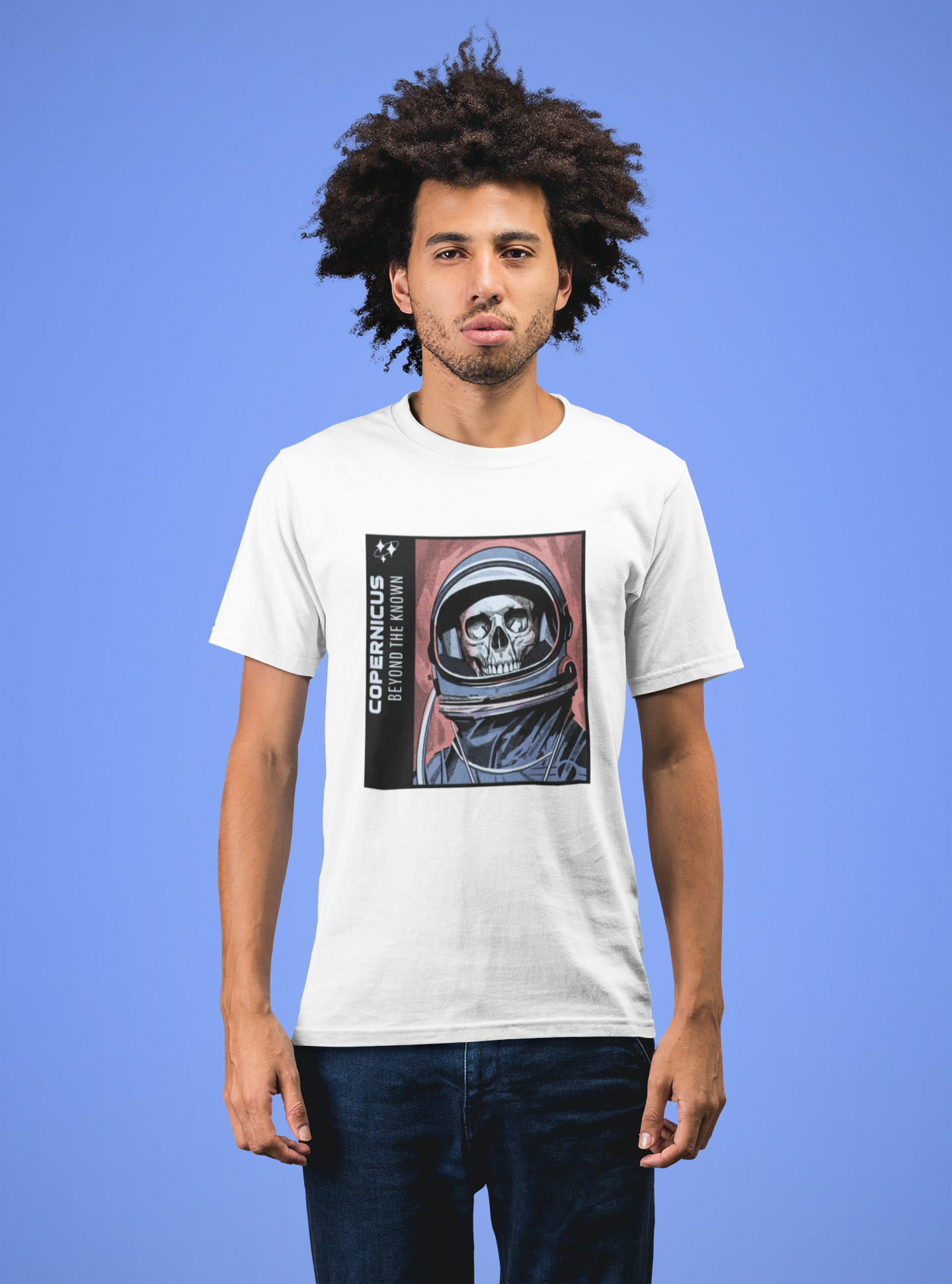 Premium Cotton White Graphic T-Shirt for Men - Beyond the Known (Space) - Emonke Store