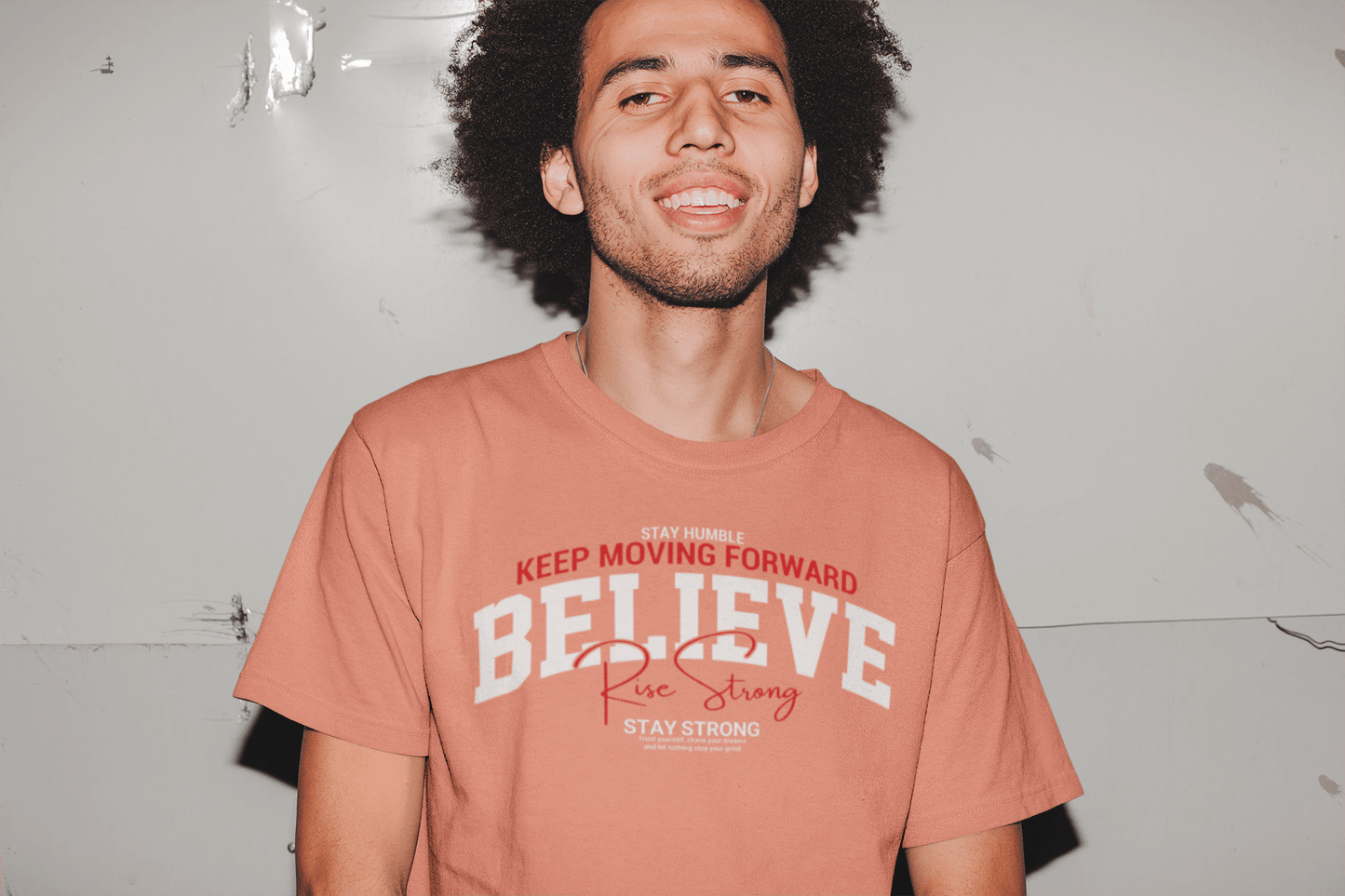 Premium Cotton Peach Graphic T-Shirt for Men - Believe - Emonke Store
