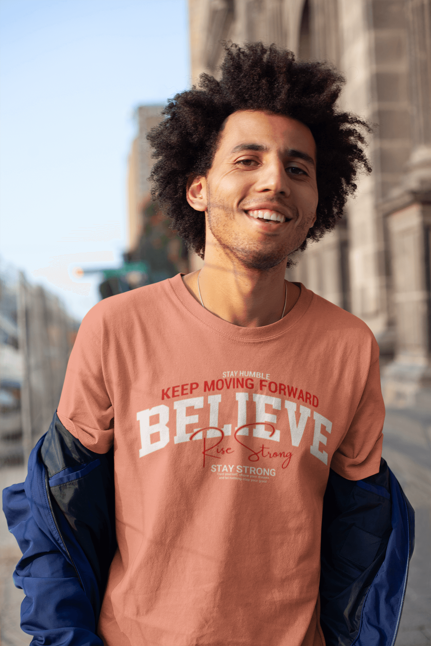 Premium Cotton Peach Graphic T-Shirt for Men - Believe - Emonke Store